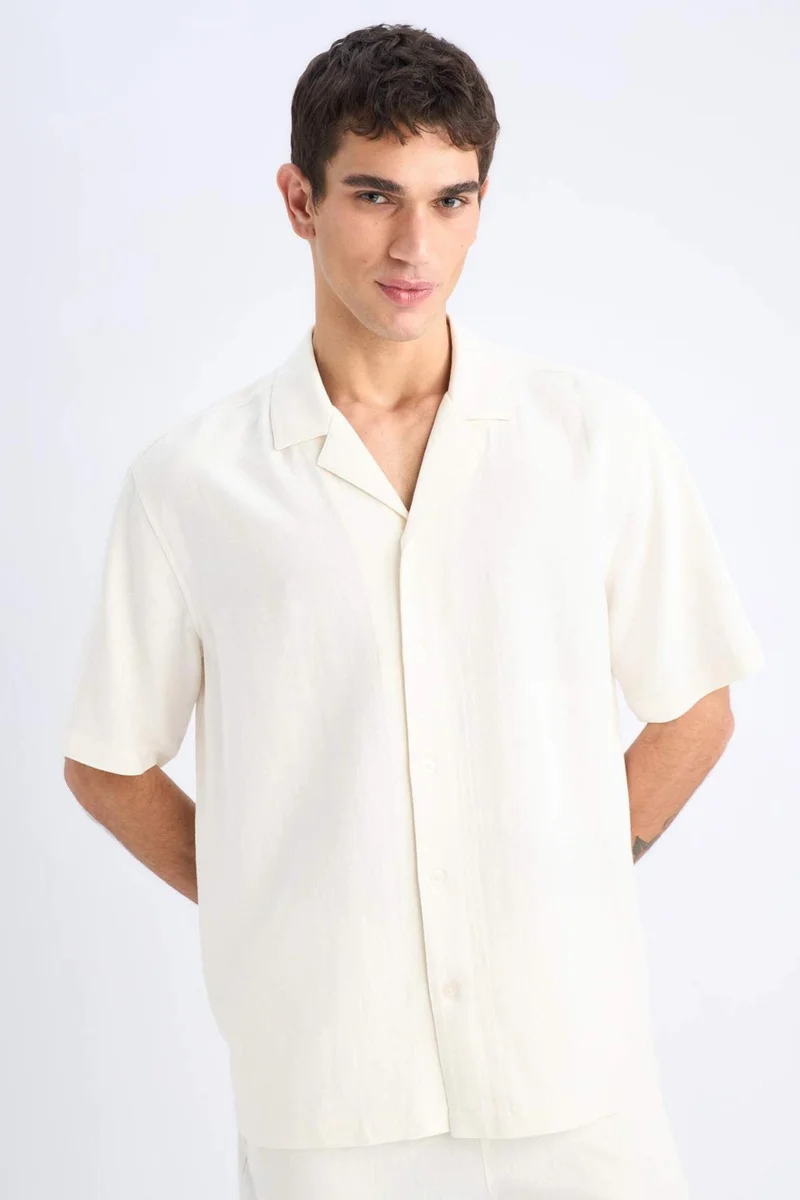 DeFacto Relax Fit Resort Neck Cotton Short Sleeve Shirt