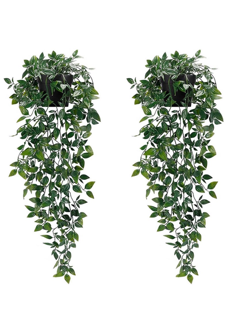 XiuWoo 2-Pack Artificial Hanging Plants with Planters – Fake Potted Vines for Wall, Room, Bedroom, Office or Outdoor Decoration  - Image 1