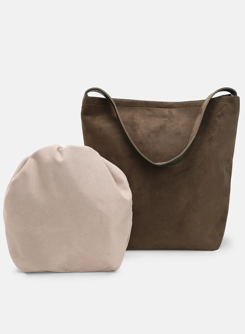 Haute Sauce Solid Zip Lock Regular Suede Hand Bag For Women