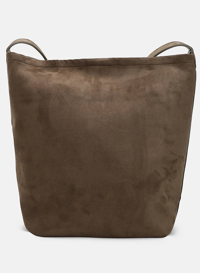 Haute Sauce Solid Zip Lock Regular Suede Hand Bag For Women