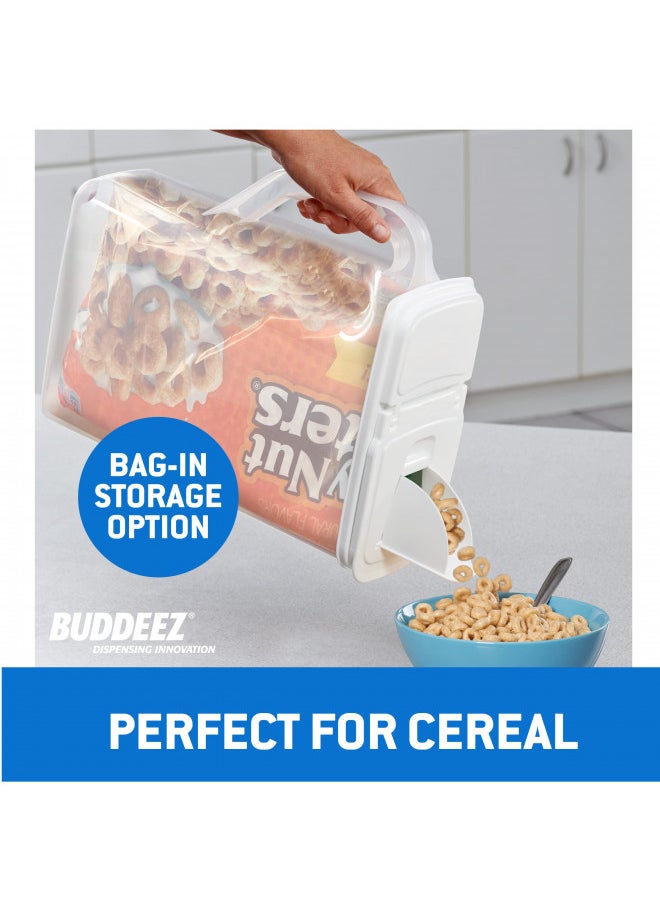 Buddeez Bulk Food Storage Container - 8 Quart All Purpose Clear & Large Pantry and Kitchen Organization and Storage - Cereal, Flour, Sugar, Rice Dispenser, EZ Grip Handle, EZ Pour Spout (White Lid)