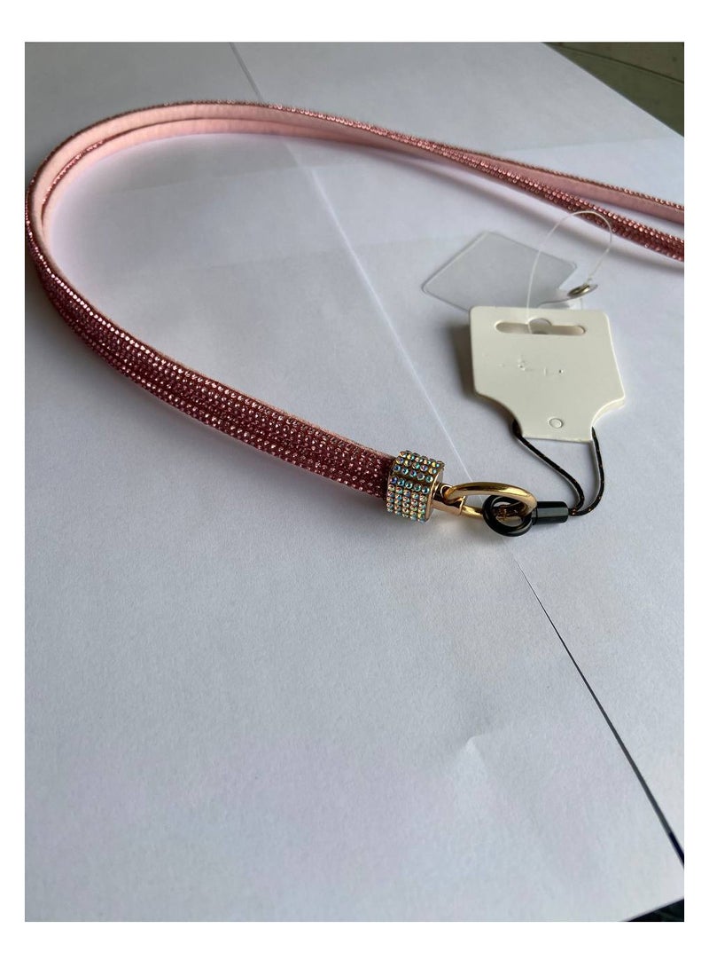 حبل من أحجار الراين الكريستالية مع حلقة مفاتيح، قلادة حامل بطاقات، تصميم لامع، حامل حجر كريستالي فاخر - تصميم أنيق وعصري لتعليق الهواتف وسماعات الأذن. (60 سم) - Image 1