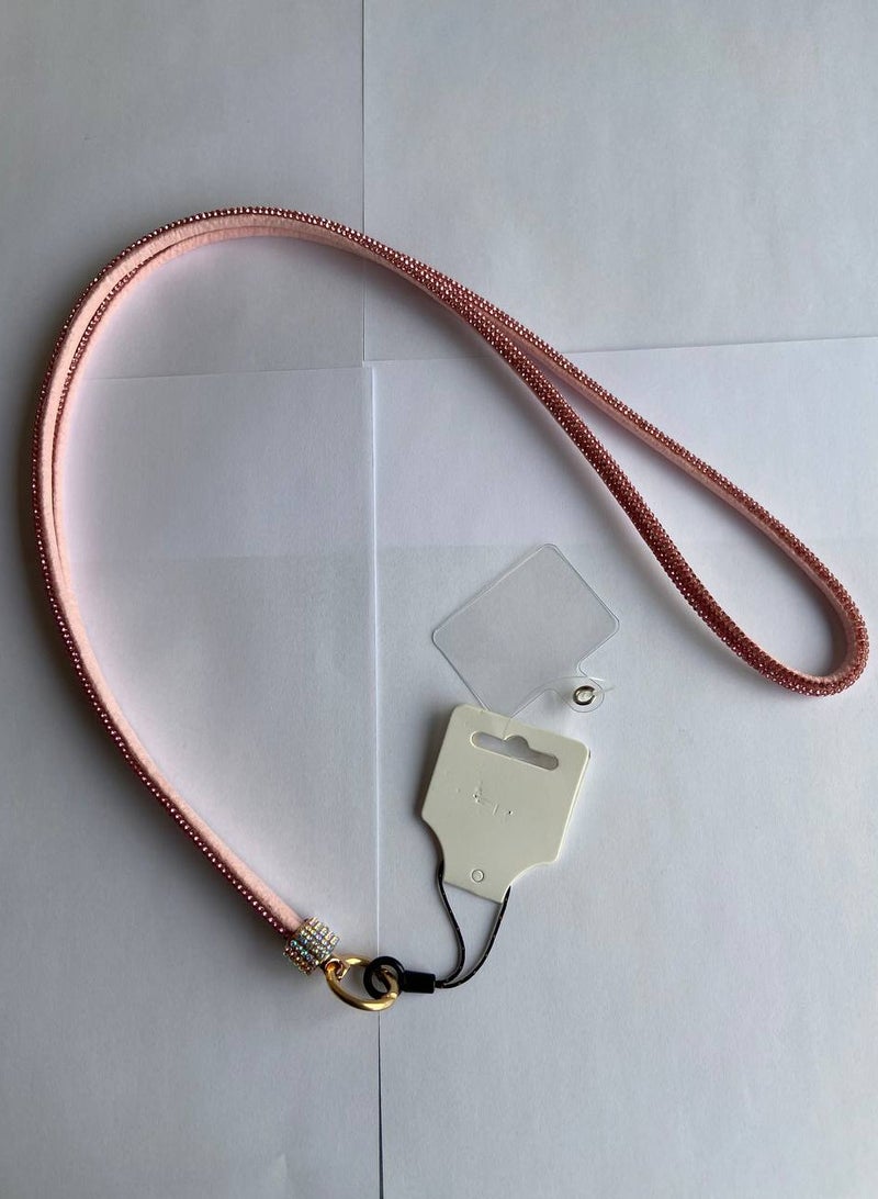 حبل من أحجار الراين الكريستالية مع حلقة مفاتيح، قلادة حامل بطاقات، تصميم لامع، حامل حجر كريستالي فاخر - تصميم أنيق وعصري لتعليق الهواتف وسماعات الأذن. (60 سم) - Image 2