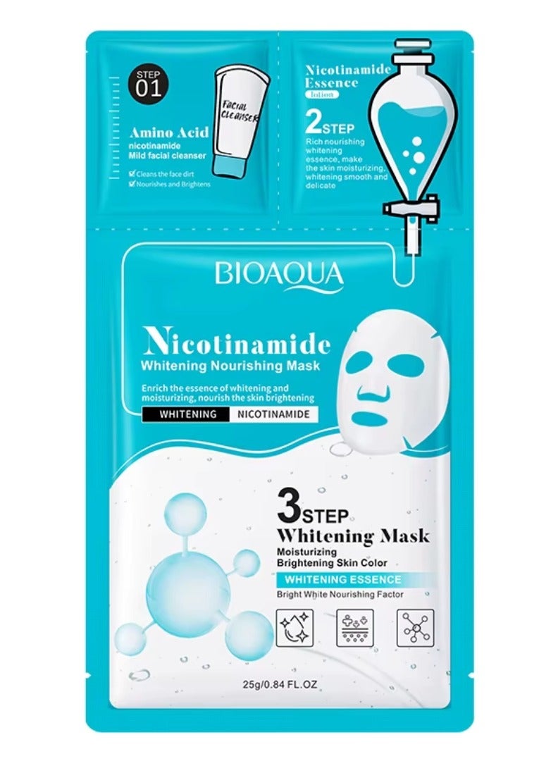 BIOAQUA 10 Pcs Nicotinamide Whitening Nourishing Facial Mask Set 3 Steps Skincare Face Mask Sheet with Nicotinamide Facial Cleanser and Lotion Moisturizing Brightening Hydrating Face Sheet for Women and Men - Image 2