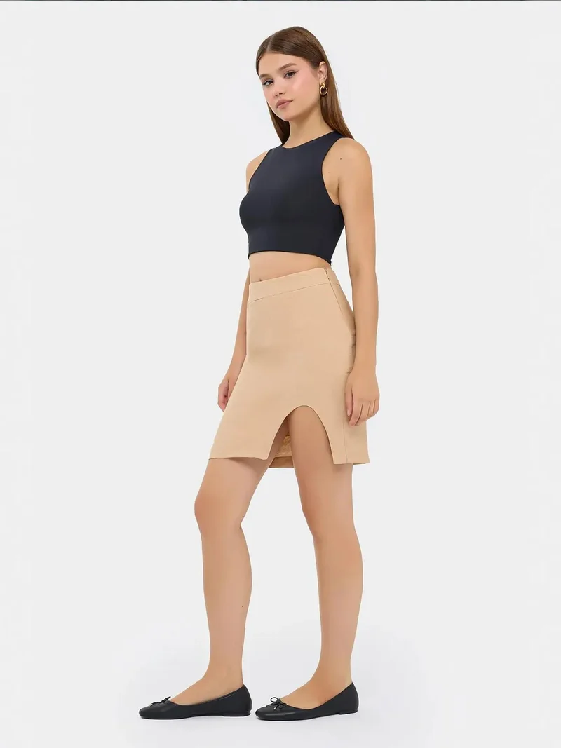 HICCUP Seamless Hem High-Waist Skirt with Slit