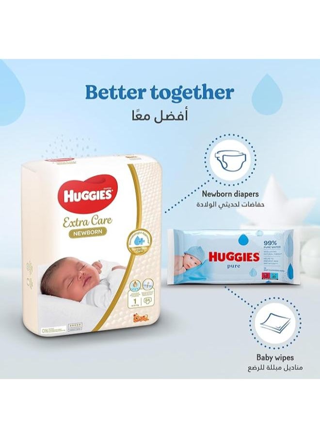 Huggies - Huggies Pure Baby Wipes, 99% Pure Water Wipes, 1 Pack x 56 Wipes - Image 1