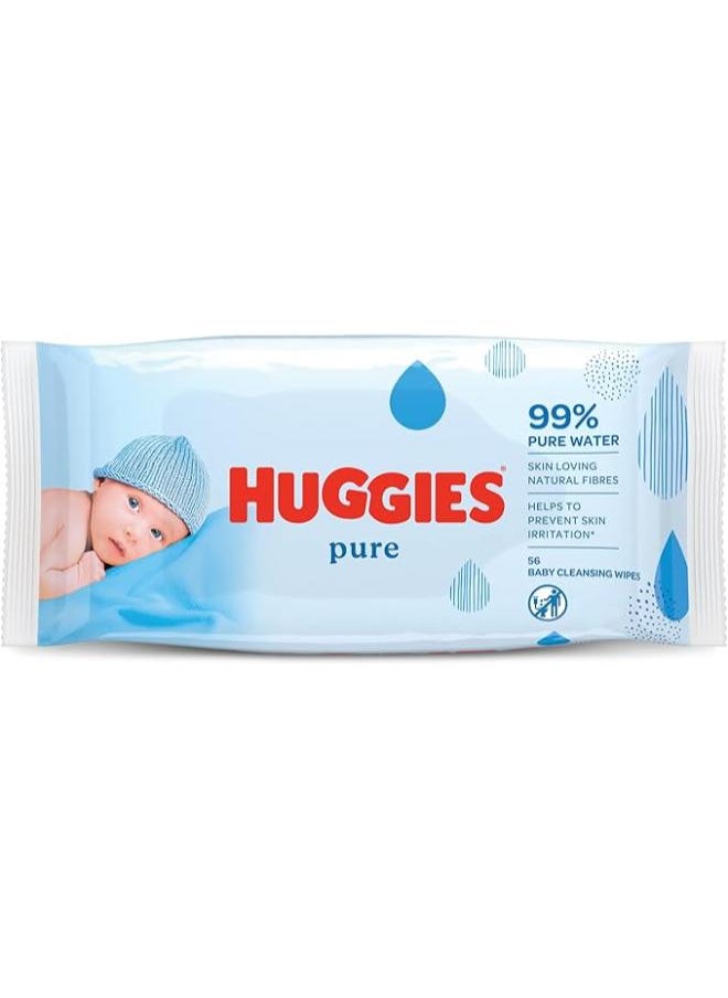 Huggies - Huggies Pure Baby Wipes, 99% Pure Water Wipes, 1 Pack x 56 Wipes - Image 1