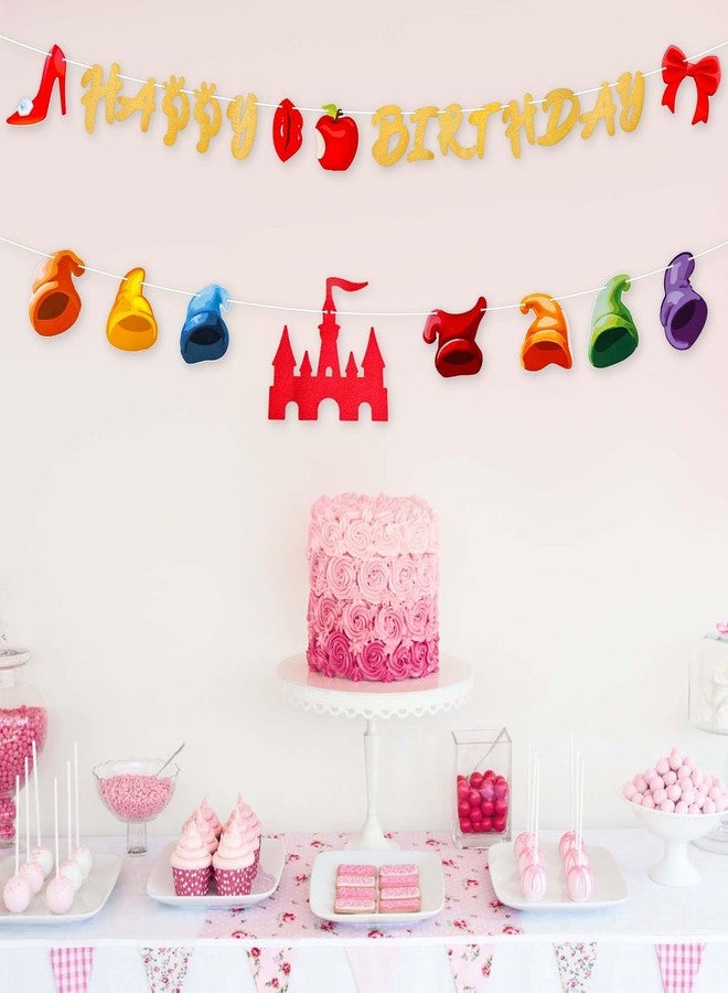 XIHIRCD ديكورات حفلات عيد ميلاد الأميرة، لافتة عيد ميلاد سعيد للأميرة، لوازم أعياد الميلاد، ديكور حفل استقبال المولود الجديد للفتيات والأطفال - Image 5