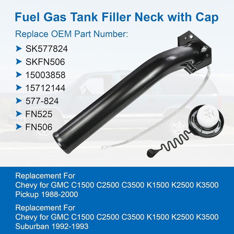 LDMINDA Fuel Gas Tank Filler Neck with Cap Replacement for Chevy GMC C1500 C2500 C3500 K1500 K2500 K3500 Pickup Suburban 1988-2000 - Image 2
