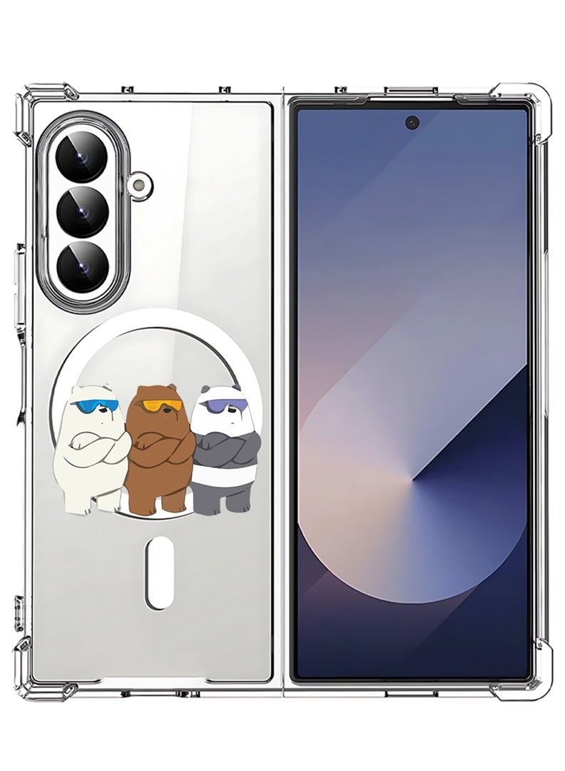 Theodor Magnetic Case for Samsung Galaxy Z Fold 7 Compatible with MagSafe Wireless Charging, Shockproof Phone Bumper Cover Bears Pose - Image 1