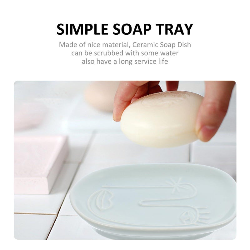 Large Ceramic Soap Dish with Jewelry Tray Blue Bathroom Vanity Shower Organizer - Image 4
