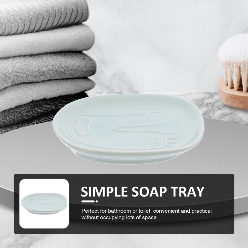 Large Ceramic Soap Dish with Jewelry Tray Blue Bathroom Vanity Shower Organizer - Image 5