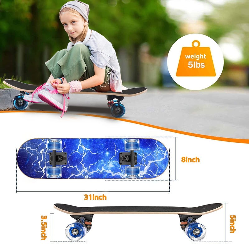GIEEU Skateboards with Colorful Flashing Wheels for Beginners,Kids,Teens,Adults,31 x 8 Inch Complete Standard Skate Boards 9 Layer Canadian Maple Deck Concave Skateboard - Image 4