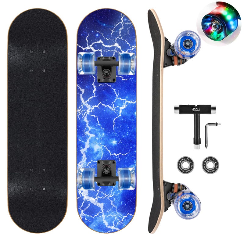 GIEEU Skateboards with Colorful Flashing Wheels for Beginners,Kids,Teens,Adults,31 x 8 Inch Complete Standard Skate Boards 9 Layer Canadian Maple Deck Concave Skateboard - Image 1