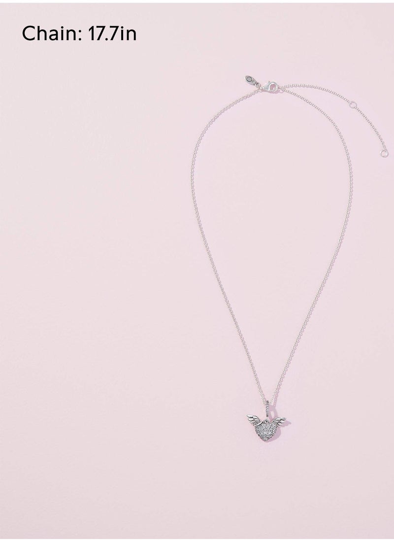PANDORA - ) PANDORA Jewelry Pave Heart Wings Cubic Zirconia Necklace in 925 Sterling Silver - Image 1