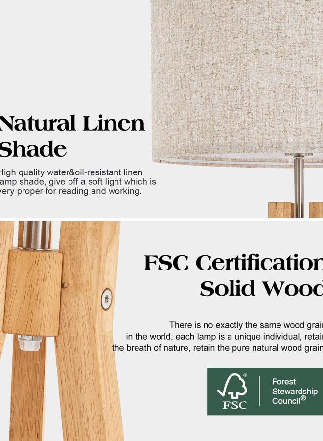 ELYONA Nordic Wood Tripod Floor Lamp, Modern Reading Standing Lamp for Living Room 3 Color Temperatures LED Bulb Included Flaxen Lamp Shade, Boho Natural Wooden floor lamp for Bedroom Office Kids Room - Image 4