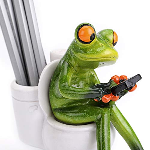 JUXYES Resin Creative 3D Craft Frog Figurine Statue, Funny Green Frog Texting On Toilet Personalized Animal Collectible Figurines Frog Crafts for Home Office Decoration - Image 5
