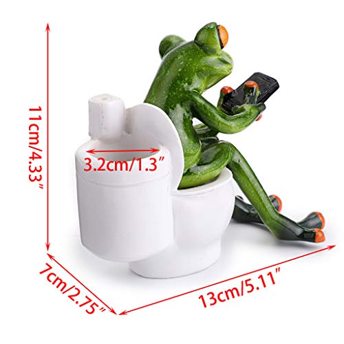 JUXYES Resin Creative 3D Craft Frog Figurine Statue, Funny Green Frog Texting On Toilet Personalized Animal Collectible Figurines Frog Crafts for Home Office Decoration - Image 2