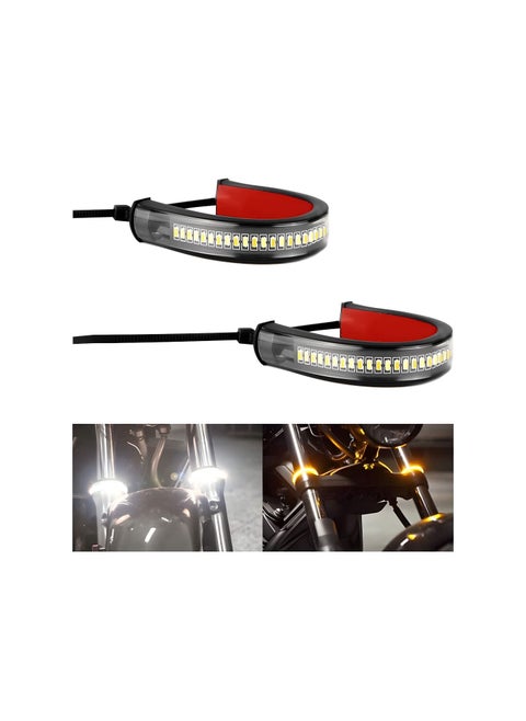 Motorcycle Turn Signal Light, 2PCS LED Turn Signal Light, Flexible Switch back Dual-Color Fork Turn Signal Blinkers, DRL Daytime Running Light, Waterproof Adjustable Strips Bars for Motorbike