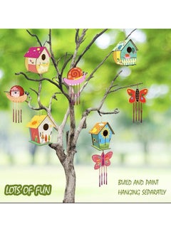 4 Pack DIY Bird House Wind Chime Kits for Children to Build and Paint,  Wooden Arts and Crafts for Kids Girls Boys Toddlers Ages 8-12 4-6 6-8,  Paint Kit Includes Paints & Brushes 