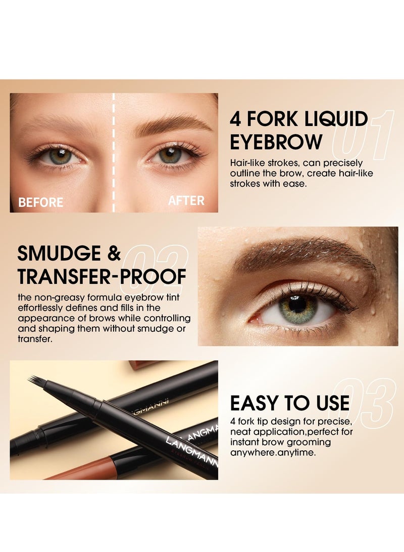 Excefore Brown Eyebrow Pen, 2 Pcs Brown Eyebrow Pencil With 4 Micro-Fork Tipm,Natural Stereoscopic Long-Lasting, Waterproof, Non-Fadin, Creates Natural Looking Brows Effortlessly, for All Brow Shapes - Image 3