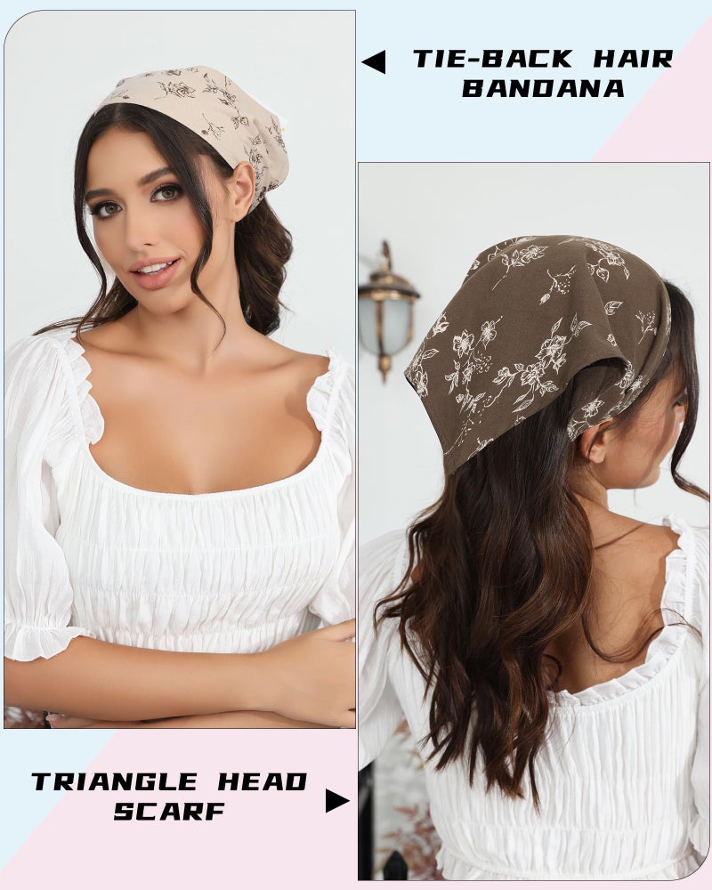 Molans Cotton Floral Hair Scarf - 2PCS Hair Scarves and Bandanas for Women Triangle Kerchief for Girls - Image 2