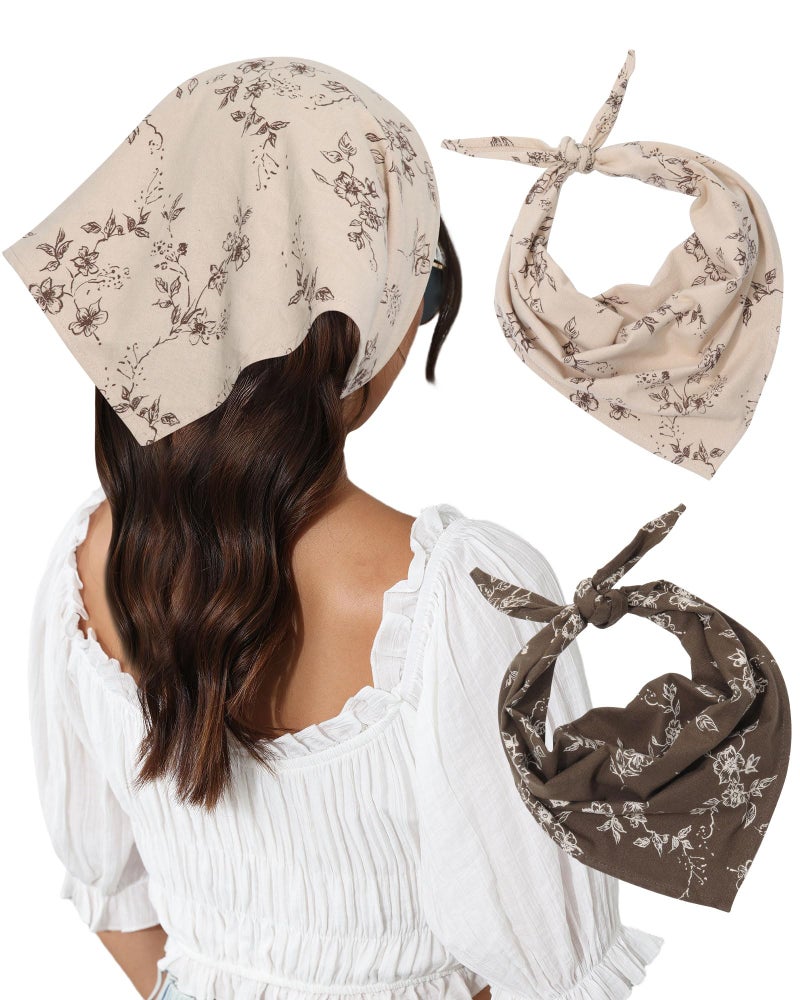 Molans Cotton Floral Hair Scarf - 2PCS Hair Scarves and Bandanas for Women Triangle Kerchief for Girls - Image 1