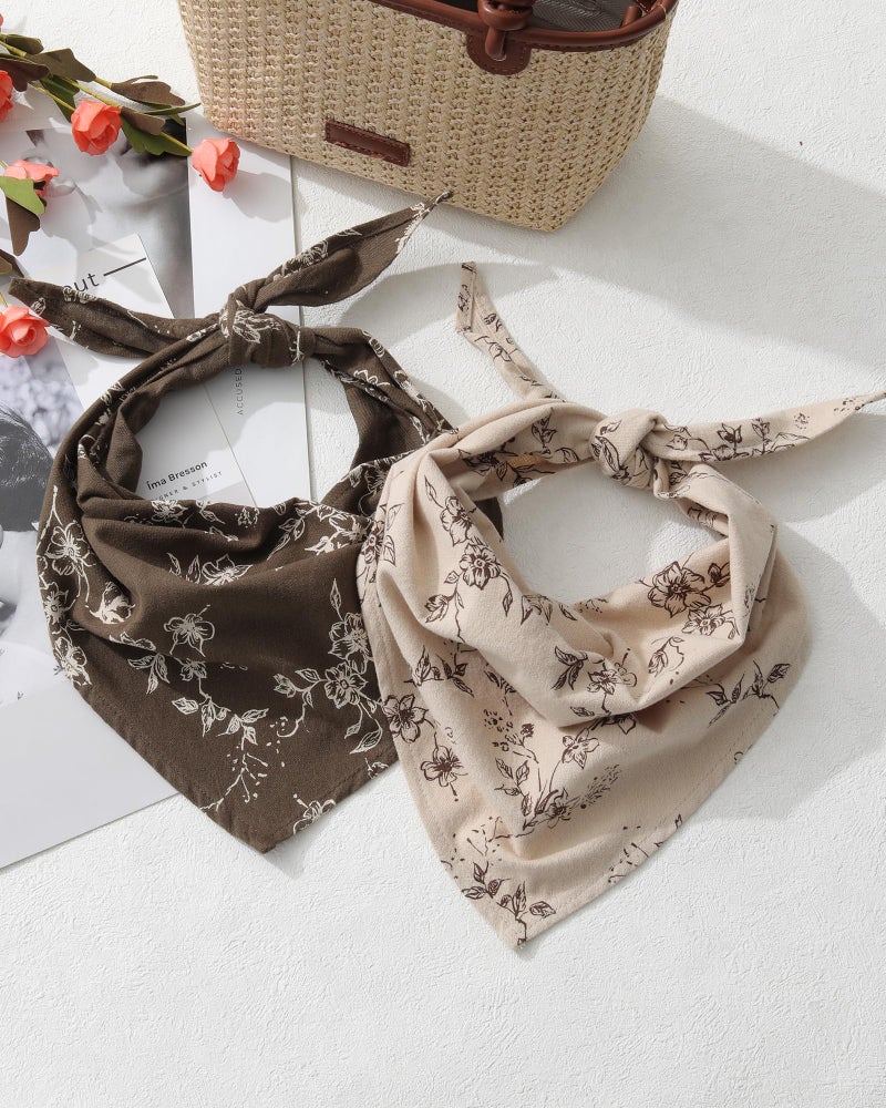 Molans Cotton Floral Hair Scarf - 2PCS Hair Scarves and Bandanas for Women Triangle Kerchief for Girls - Image 5