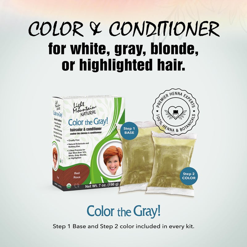 Light Mountain لون الشعر بالحناء من لايت ماونتن وبلسم، لون الرمادي - أحمر، خالي من المواد الكيميائية، شبه دائم للشعر الأبيض والرمادي والشعر الأشقر + 4 مشابك - Image 2
