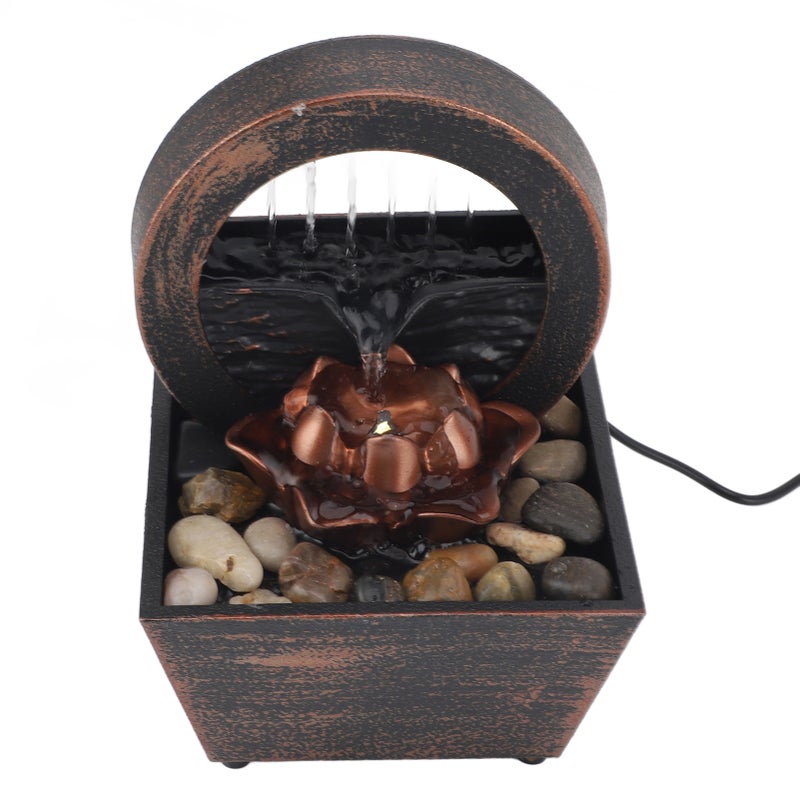 USB Tabletop Water Fountain with LED Lights Golden Flower Decoration Stone Water Fountain Ornaments for Living Room Office - Image 2