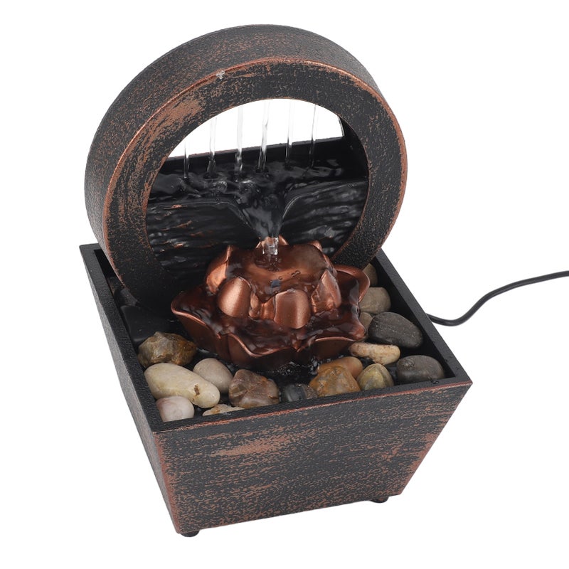 USB Tabletop Water Fountain with LED Lights Golden Flower Decoration Stone Water Fountain Ornaments for Living Room Office - Image 3
