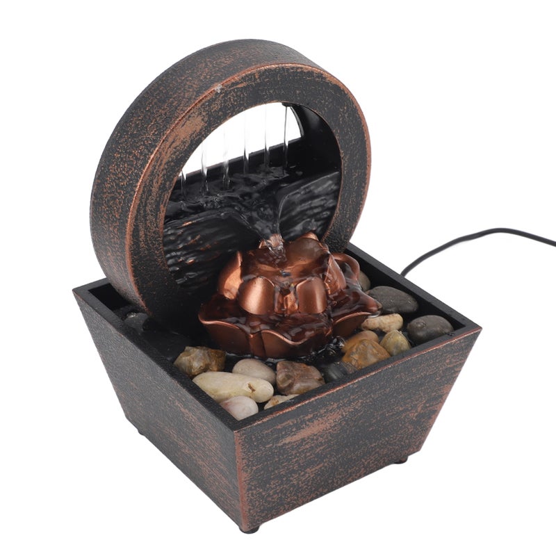 USB Tabletop Water Fountain with LED Lights Golden Flower Decoration Stone Water Fountain Ornaments for Living Room Office - Image 4