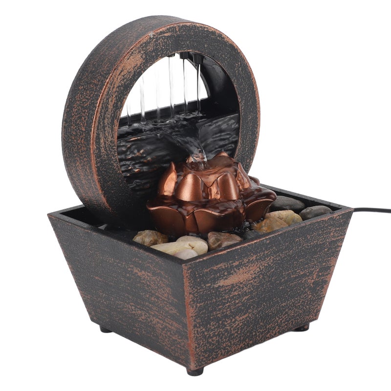USB Tabletop Water Fountain with LED Lights Golden Flower Decoration Stone Water Fountain Ornaments for Living Room Office - Image 5