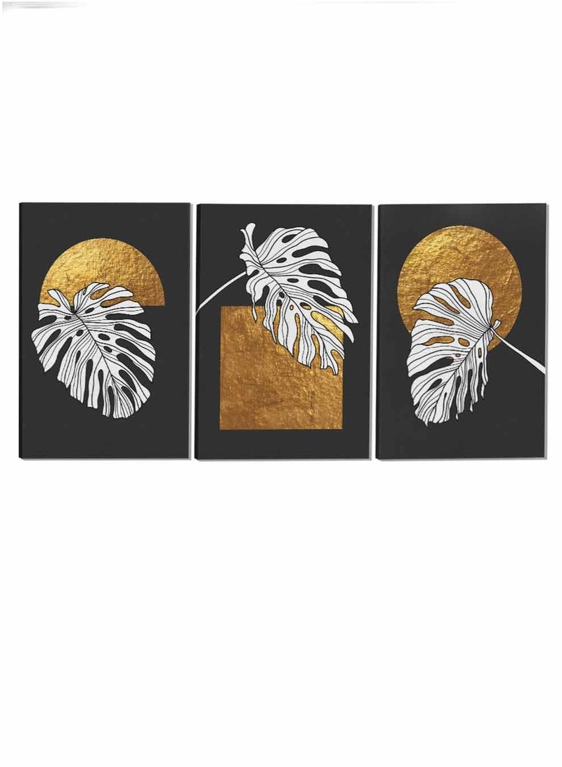 لوحة طقم من ٣ لوحات كانفاس على إطار خشبي تصميم أوراق الزهور للمنزل غرفة المعيشة المكتب الديكور - Image 4