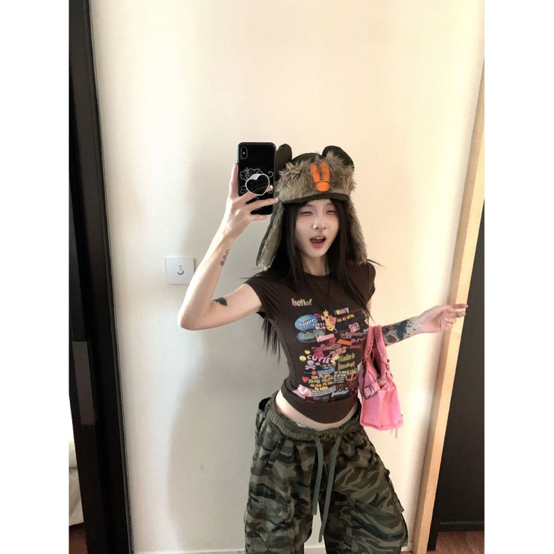 American Girl Cartoon Printed Round Neck Short-Sleeved T-Shirt For Women Summer Slim Waist Short Top Trendy - Image 3