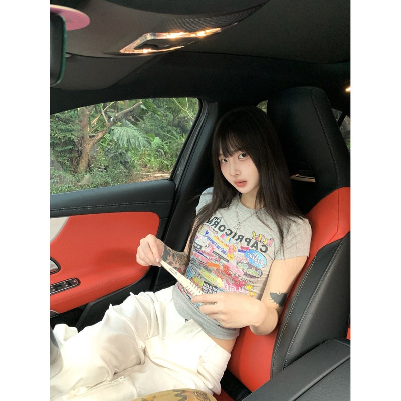 American Girl Cartoon Printed Round Neck Short-Sleeved T-Shirt For Women Summer Slim Waist Short Top Trendy - Image 5