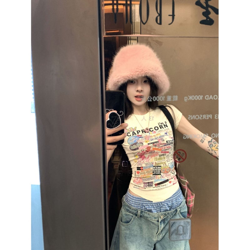American Girl Cartoon Printed Round Neck Short-Sleeved T-Shirt For Women Summer Slim Waist Short Top Trendy - Image 2