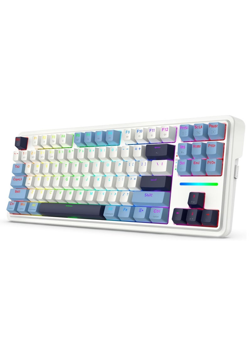 ريدراجون لوحة مفاتيح الألعاب K728WBB ANTONIUM PRO لاسلكية 80% مع حشية RGB، لوحة مفاتيح ميكانيكية TKL بثلاثة أوضاع، 87 مفتاحًا، مع مقبس تبديل سريع، وأغطية مفاتيح بألوان مختلطة، وتخفيف الضوضاء بخمس طبقات، ومفتاح خطي مخصص - Image 1