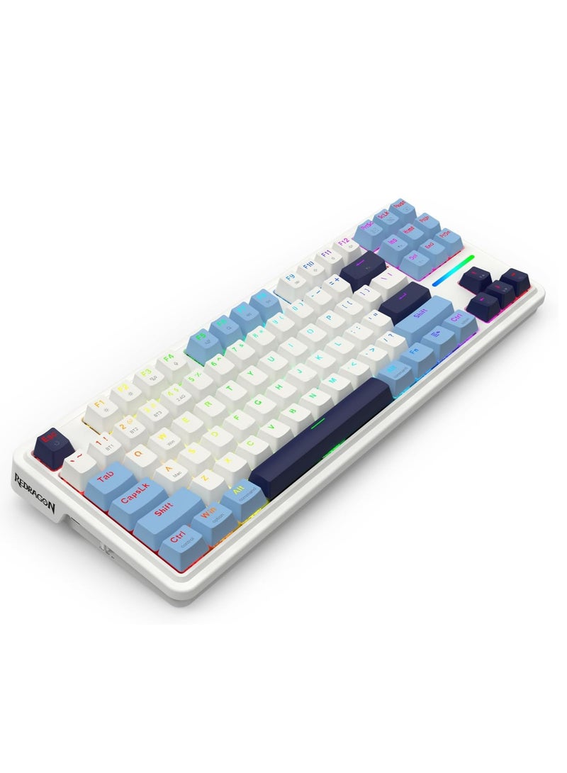 ريدراجون لوحة مفاتيح الألعاب K728WBB ANTONIUM PRO لاسلكية 80% مع حشية RGB، لوحة مفاتيح ميكانيكية TKL بثلاثة أوضاع، 87 مفتاحًا، مع مقبس تبديل سريع، وأغطية مفاتيح بألوان مختلطة، وتخفيف الضوضاء بخمس طبقات، ومفتاح خطي مخصص - Image 2