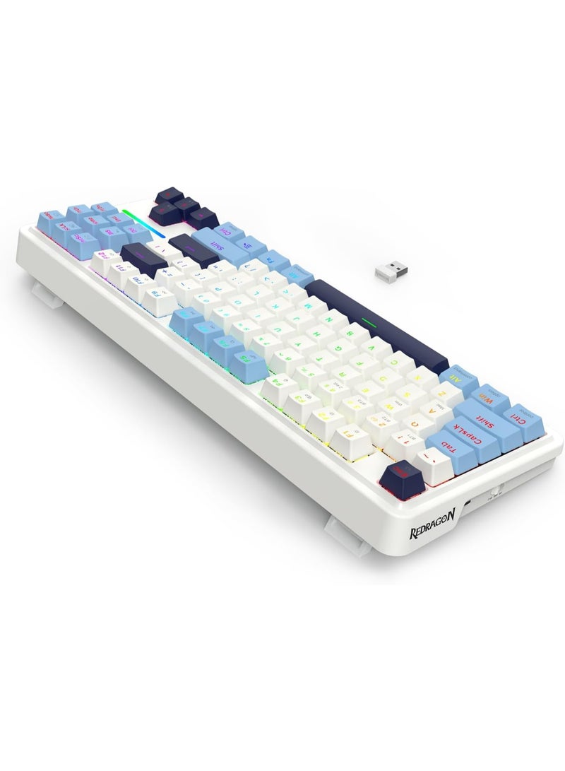 ريدراجون لوحة مفاتيح الألعاب K728WBB ANTONIUM PRO لاسلكية 80% مع حشية RGB، لوحة مفاتيح ميكانيكية TKL بثلاثة أوضاع، 87 مفتاحًا، مع مقبس تبديل سريع، وأغطية مفاتيح بألوان مختلطة، وتخفيف الضوضاء بخمس طبقات، ومفتاح خطي مخصص - Image 5