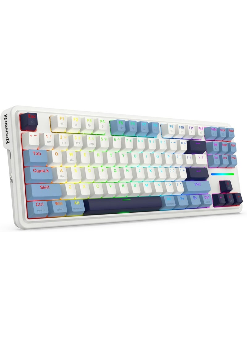 ريدراجون لوحة مفاتيح الألعاب K728WBB ANTONIUM PRO لاسلكية 80% مع حشية RGB، لوحة مفاتيح ميكانيكية TKL بثلاثة أوضاع، 87 مفتاحًا، مع مقبس تبديل سريع، وأغطية مفاتيح بألوان مختلطة، وتخفيف الضوضاء بخمس طبقات، ومفتاح خطي مخصص - Image 3