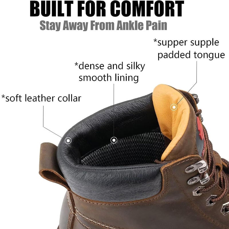 SUREWAY Mens Heavy Duty Soft/Composite/Steel Toe Work Boots for Men-Comfortable,GoodyearWelt,Full Grain Leather,6 in Wedge Moc Toe Construction Boots/Shoes,Soft Toe Brown,Size 10.5 - Image 3