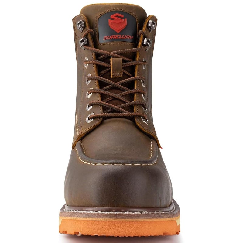 SUREWAY Mens Heavy Duty Soft/Composite/Steel Toe Work Boots for Men-Comfortable,GoodyearWelt,Full Grain Leather,6 in Wedge Moc Toe Construction Boots/Shoes,Soft Toe Brown,Size 10.5 - Image 5