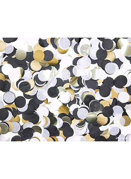 Confetti Confetti Round Tissue Confetti Circle Table Confetti for Wedding Birthday Party Decoration 1 inch Tissue Paper confetti in Beautiful Shades of Black White and Gold  - Image 2