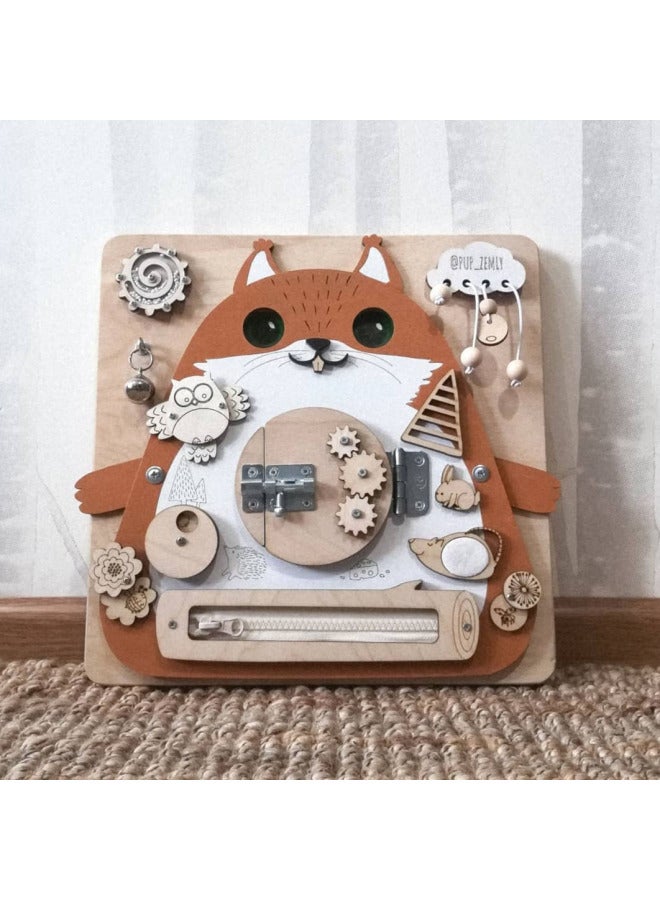 Children's Door Latch Unlock Busy Board House Door Opening Board Baby Early Education Educational Unlock Busy Block Toy-Color:Little Orange Cat  - Image 1