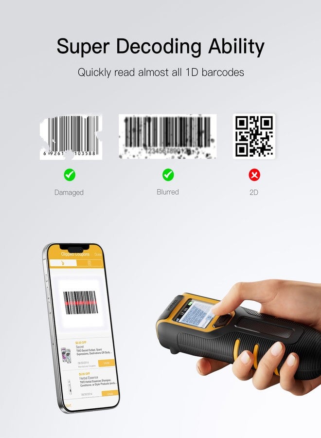 Inateck Barcode Scanner Wireless,Portable Bluetooth Barcode Scanner with Screen,1D Code Scanner Kabellos 2.4GHz,Handscanner with APP and SDK, BCST-49 - Image 2