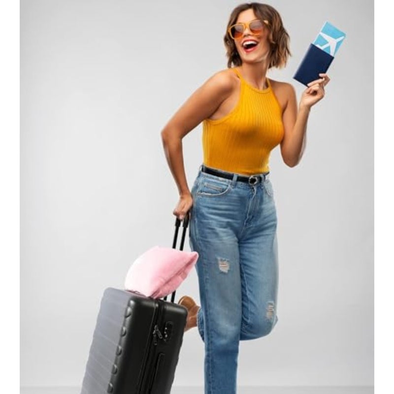 Travel Blanket and Pillow Set, Portable Inflatable Travel Neck Pillow and Premium Soft Airplane Blanket with Built-in Soft Bag, Neck Snaps, Zippered Pouch, and Hand Luggage Strap, 70"" x 40"" - Image 2