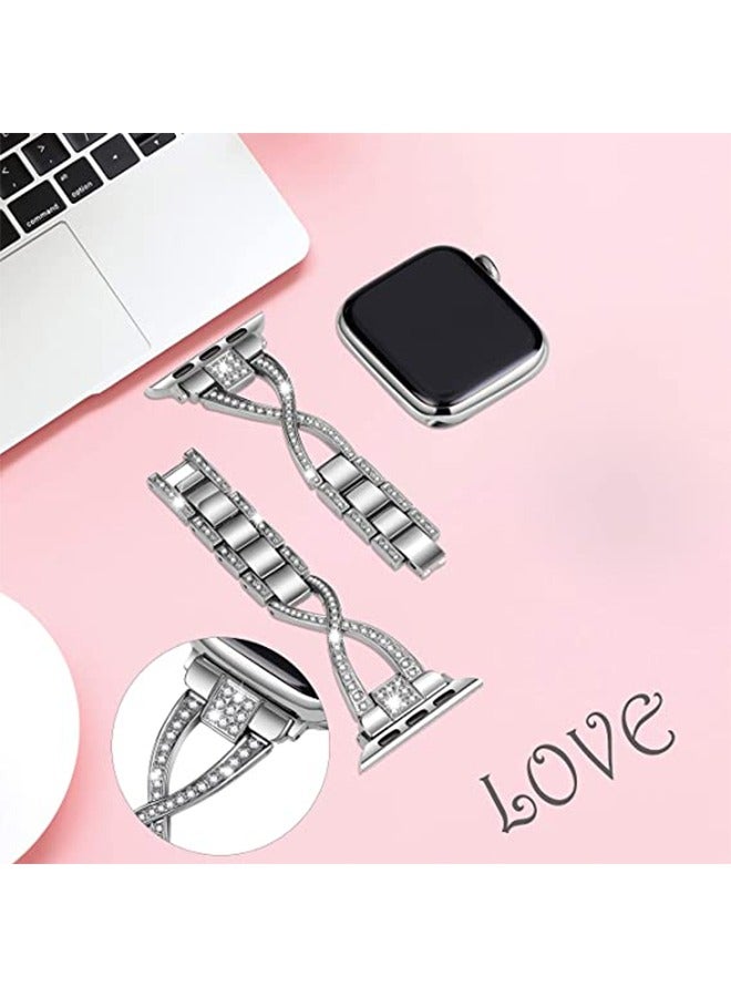Bling Metal Bracelet Replacement Band For Apple Watch SE Series 8/7/6/5/4/3/2/1 (Silver, 38mm/40mm/41mm) - Image 5