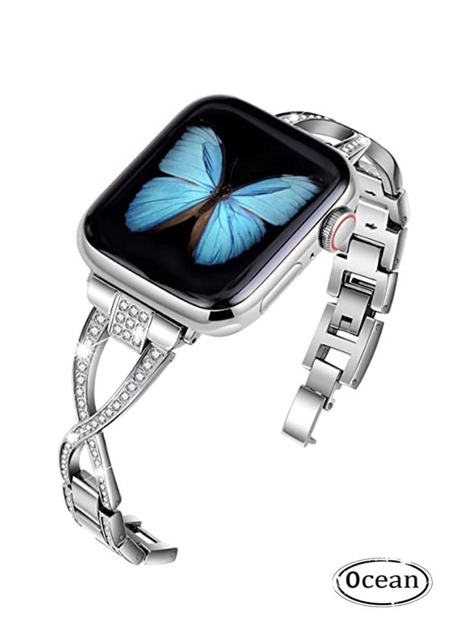 Bling Metal Bracelet Replacement Band For Apple Watch SE Series 8/7/6/5/4/3/2/1 (Silver, 38mm/40mm/41mm) - Image 1