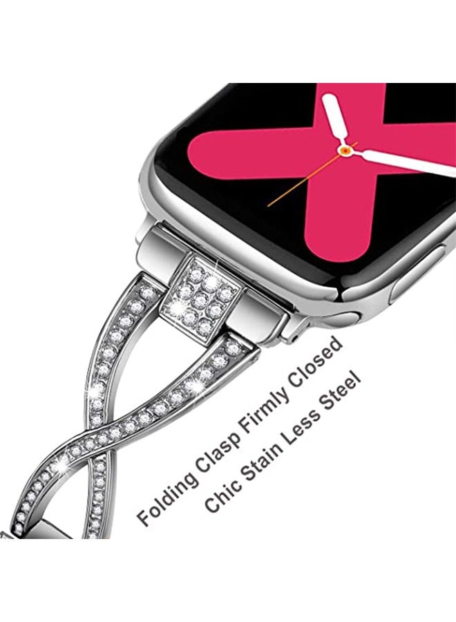 Bling Metal Bracelet Replacement Band For Apple Watch SE Series 8/7/6/5/4/3/2/1 (Silver, 38mm/40mm/41mm) - Image 3
